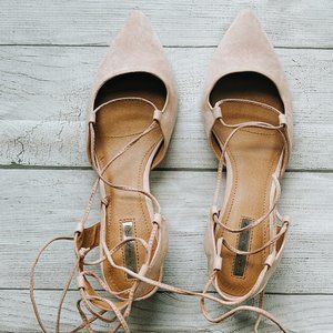 Tahari Pink Lace Up Raquel Block Heels Pumps Size 8M